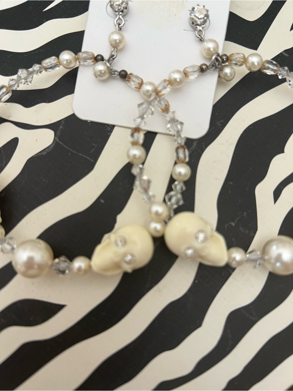 Tarina Tarantino Pearl & Crystal Ivory Skull Hoop Earrings - Women Jewelry - Picture 2 of 2